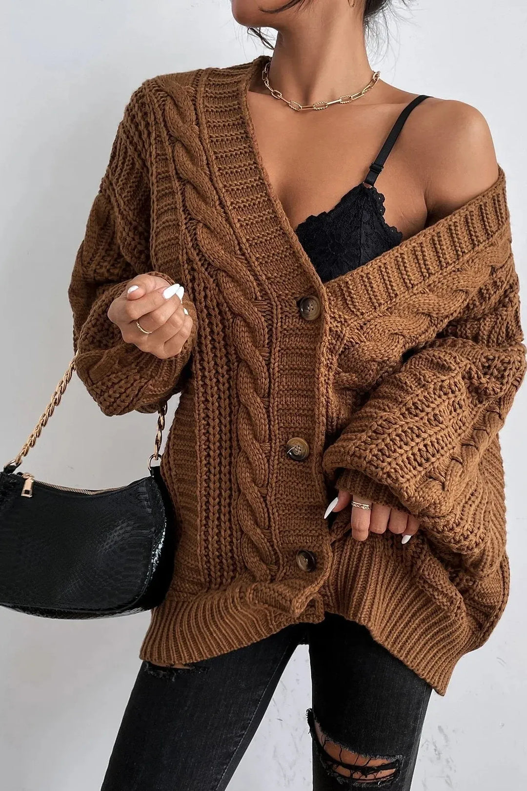 Rhonda - Hearthside Cable Knit Slouch Cardigan