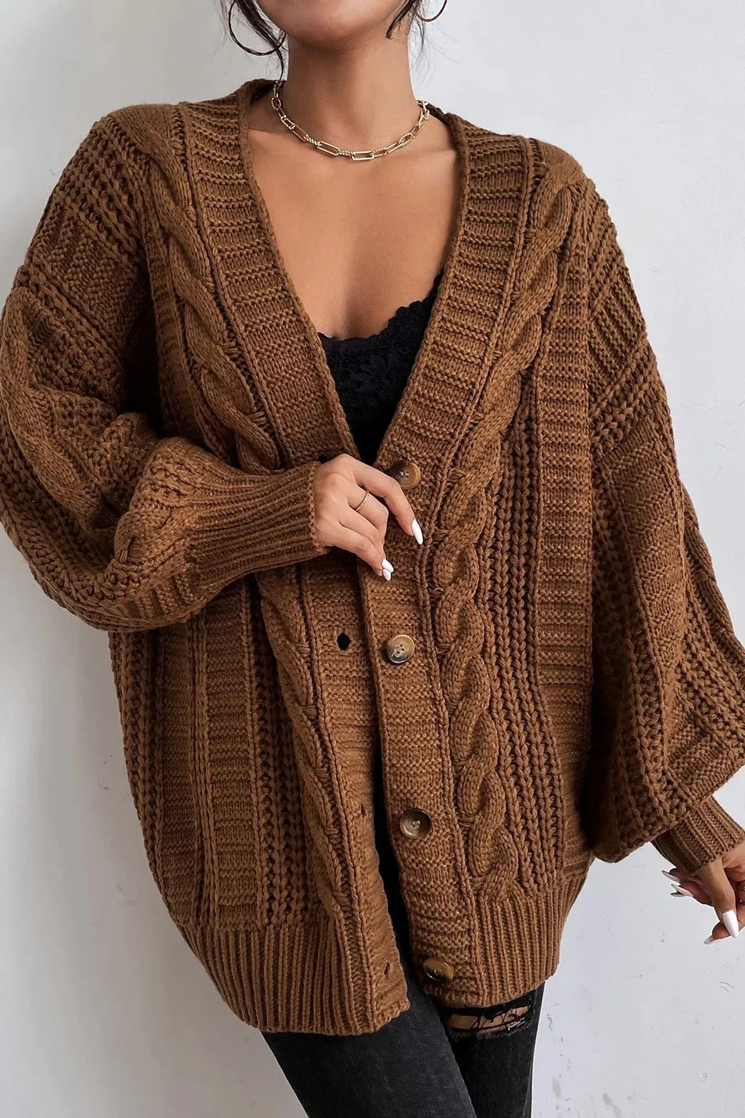 Rhonda - Hearthside Cable Knit Slouch Cardigan