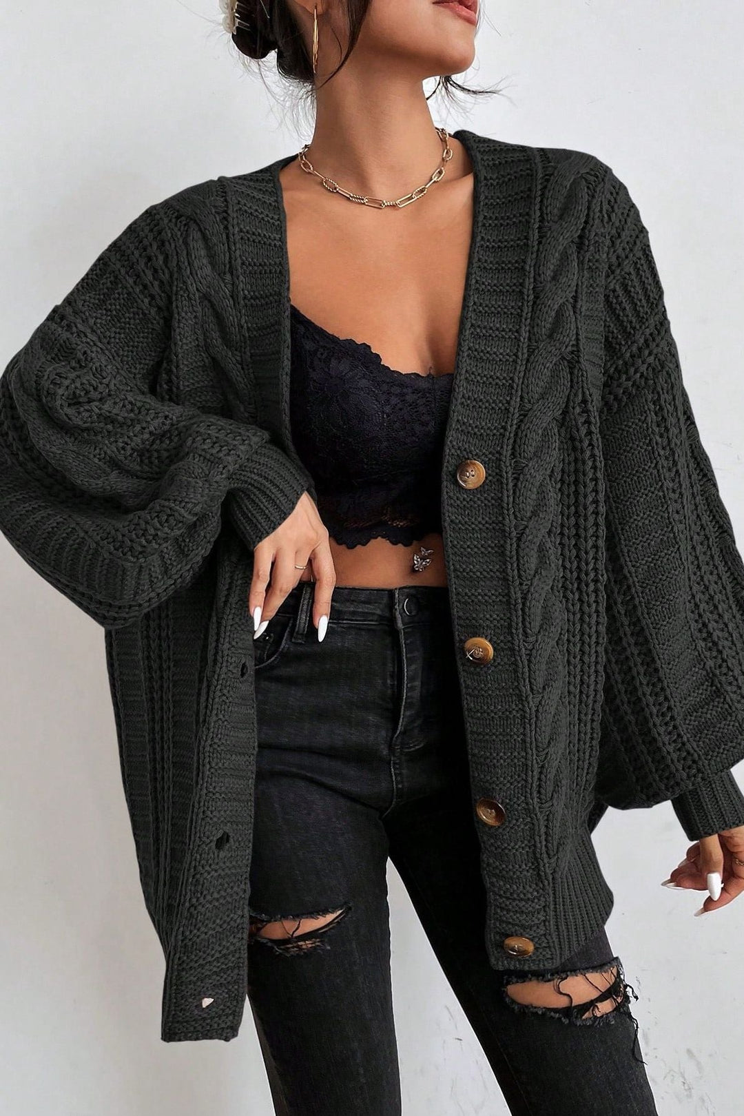 Rhonda - Hearthside Cable Knit Slouch Cardigan