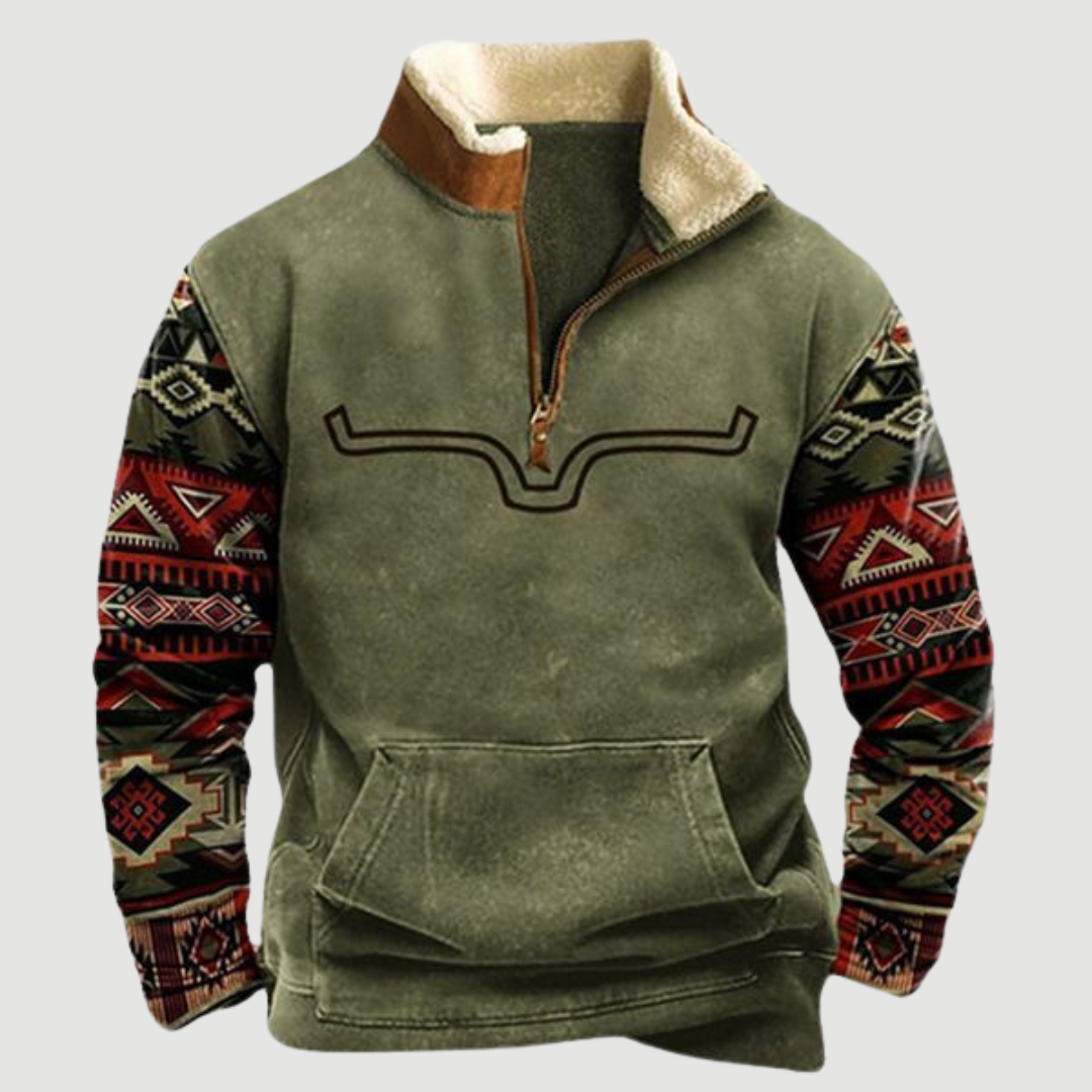 Kjeld  | Cozy Moose Print Half-Zip Sweater For Men