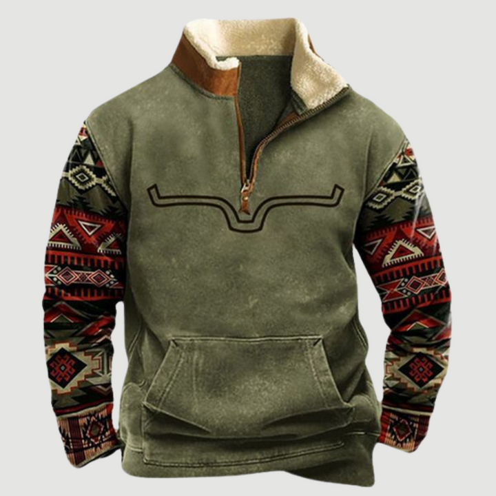 Kjeld  | Cozy Moose Print Half-Zip Sweater For Men