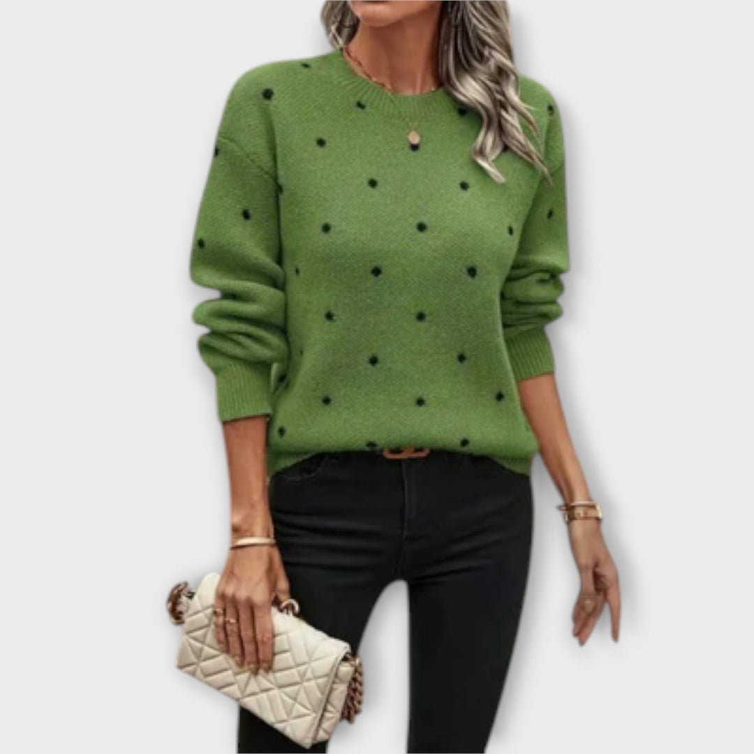 Casual long-sleeve knitted jumper with polka dot pattern