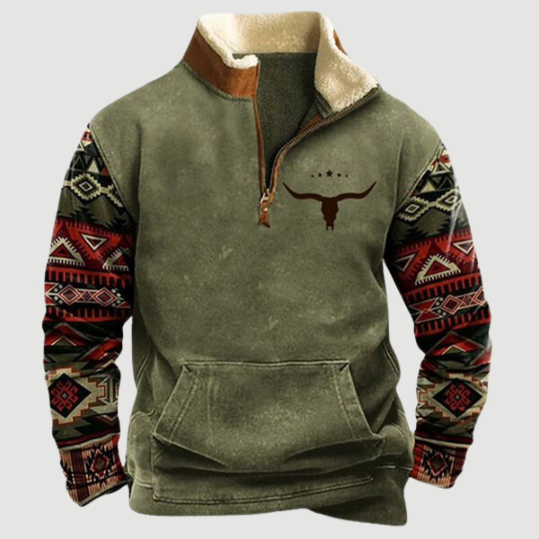 Kjeld  | Cozy Moose Print Half-Zip Sweater For Men