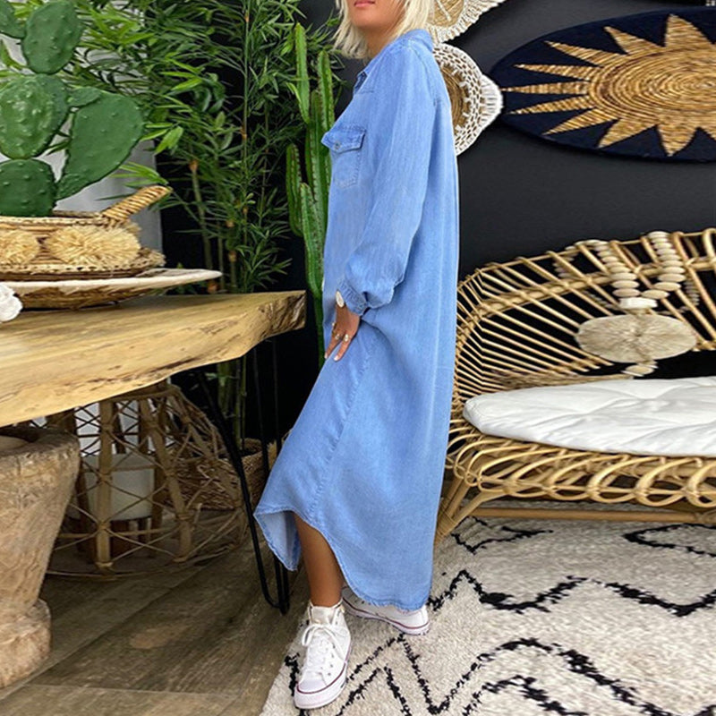 Sofia™ | Long Sleeve Maxi Dress in Denim