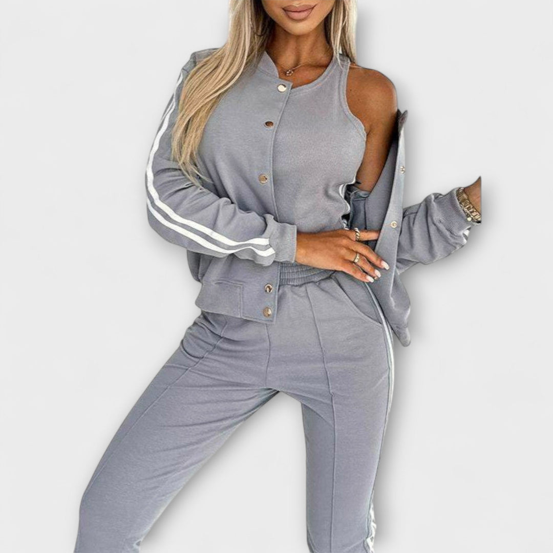 Eulalia - Women's Striped Jacket, Vest, and Trouser Set