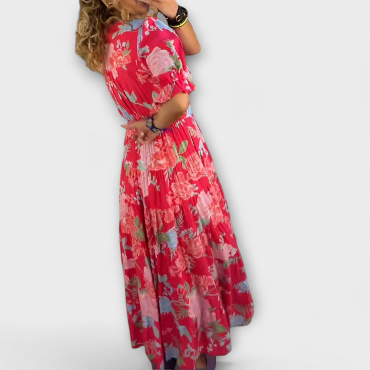 Catrisa - Floral Print V-neck Pocket Dress