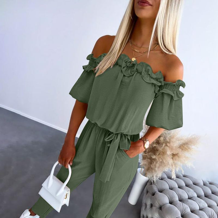 camila™ – Chic Off Shoulder Frill Tie-Waist Jumpsuit