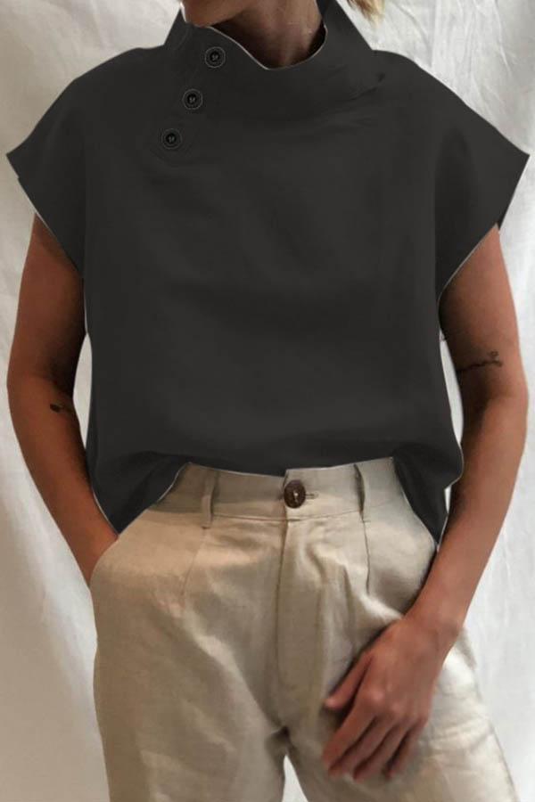 Lowella - High Collar Buttoned Blouse