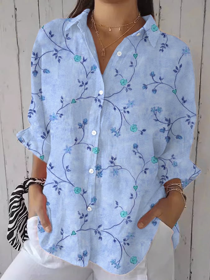 Liva | Blue Garden Embroidery Shirt