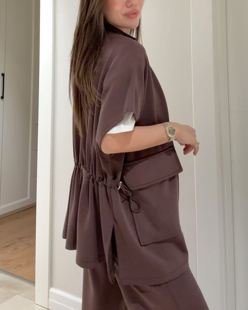 Casual Waist Stretch Detail Top & Pants Two-Piece Set