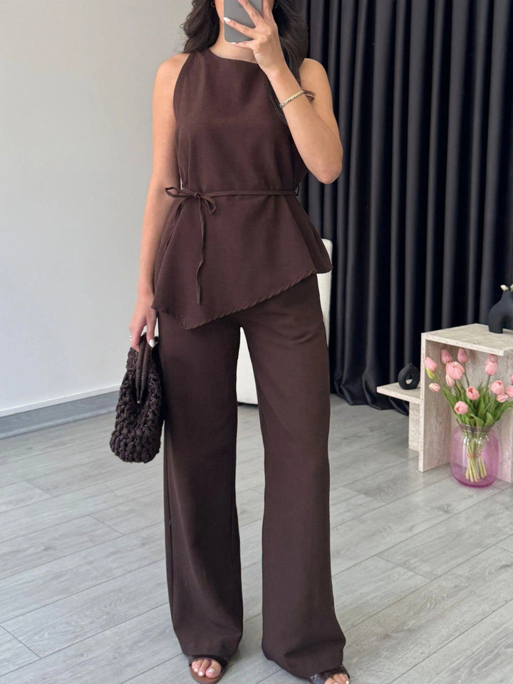 Asymmetric lace-up trouser suit