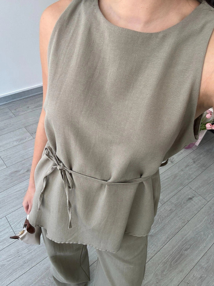 Asymmetric lace-up trouser suit