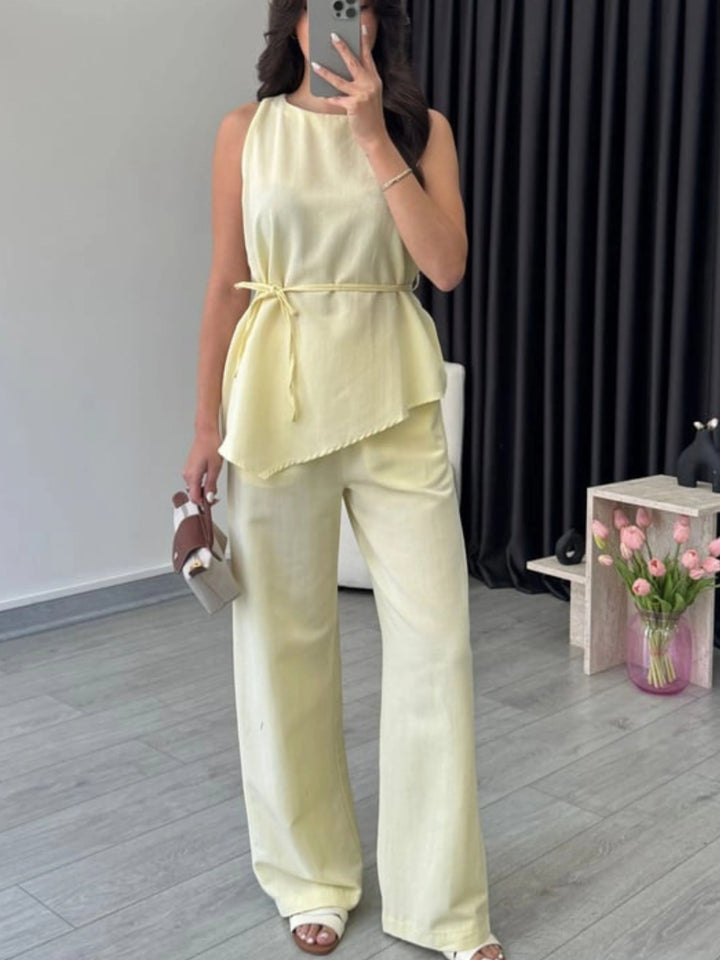 Asymmetric lace-up trouser suit