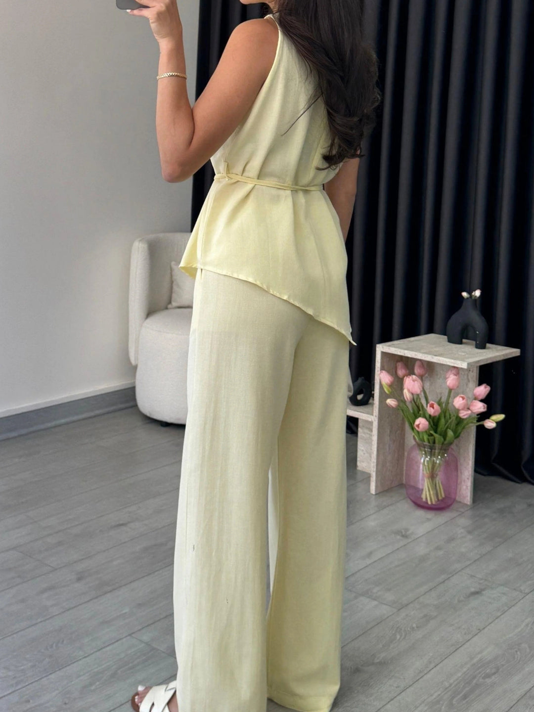 Asymmetric lace-up trouser suit