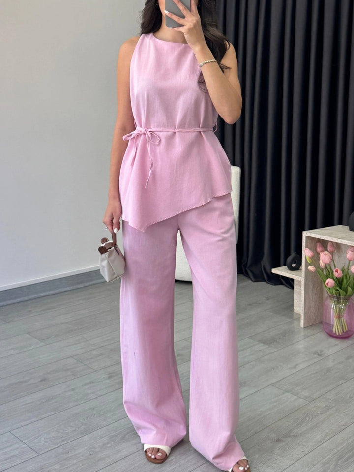 Asymmetric lace-up trouser suit