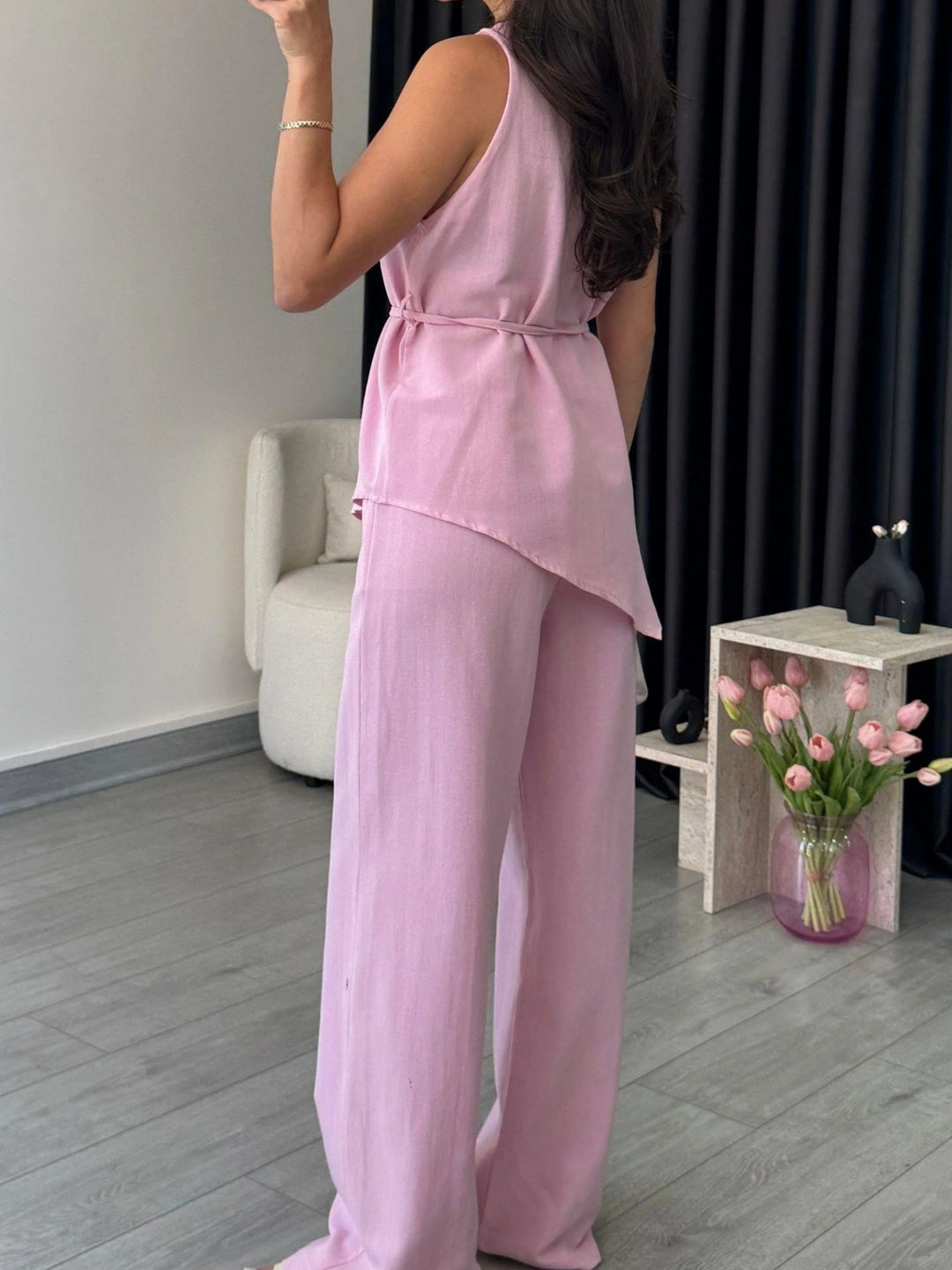 Asymmetric lace-up trouser suit