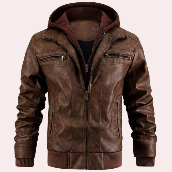 Mathias  | Leather Hoodie Jacket For Men