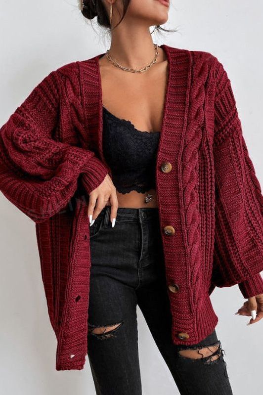 Rhonda - Hearthside Cable Knit Slouch Cardigan