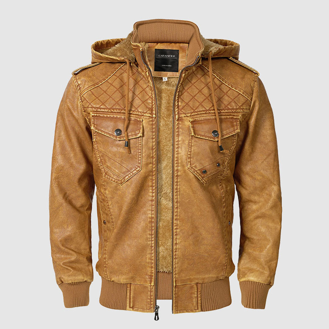 Olaf  | Quilted Leather Hooded Jacket For Men
