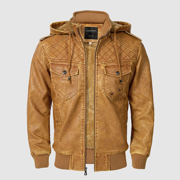 Olaf  | Quilted Leather Hooded Jacket For Men