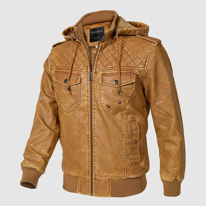 Olaf  | Quilted Leather Hooded Jacket For Men
