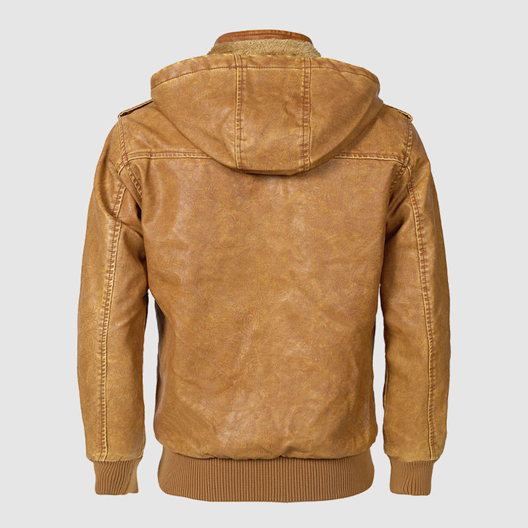 Olaf  | Quilted Leather Hooded Jacket For Men