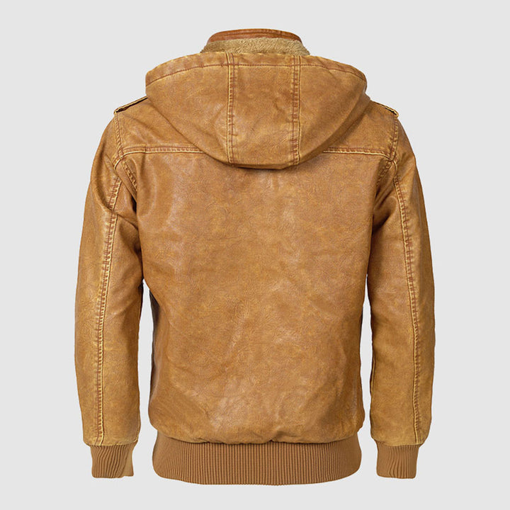 Olaf  | Quilted Leather Hooded Jacket For Men