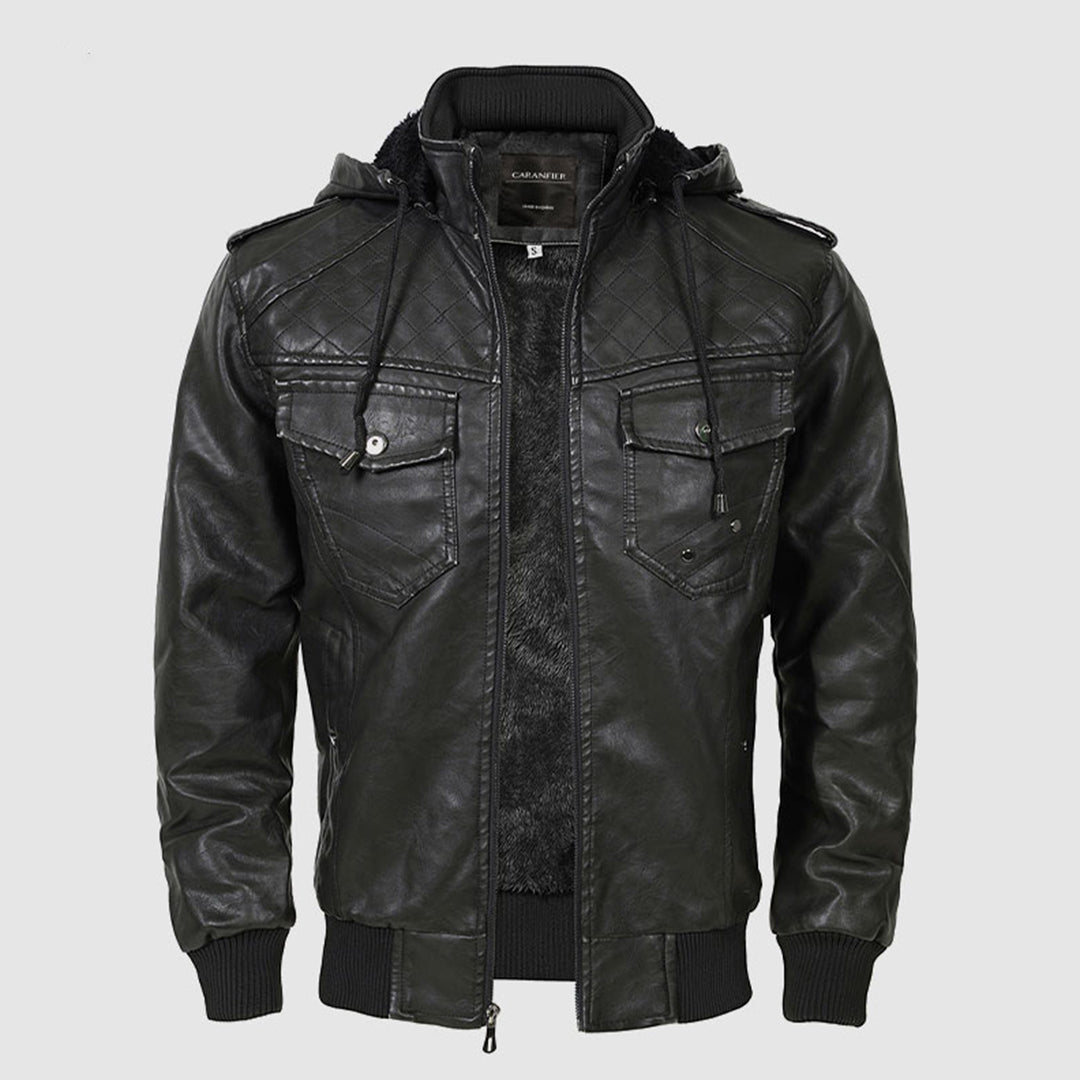 Olaf  | Quilted Leather Hooded Jacket For Men