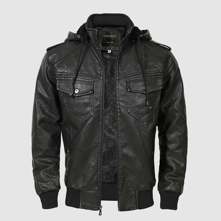 Olaf  | Quilted Leather Hooded Jacket For Men