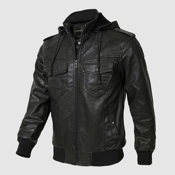 Olaf  | Quilted Leather Hooded Jacket For Men