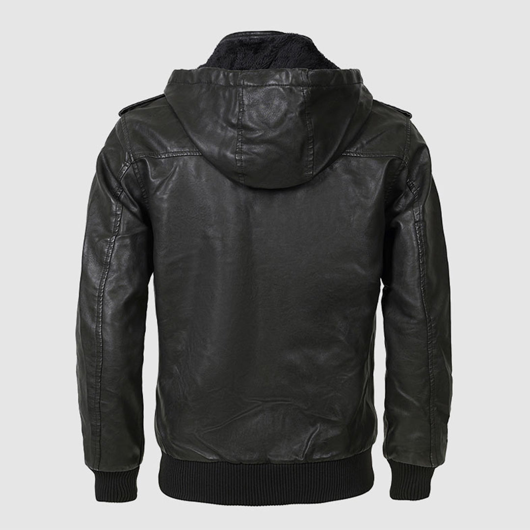 Olaf  | Quilted Leather Hooded Jacket For Men