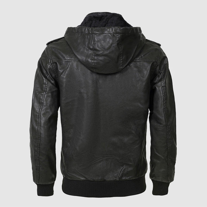 Olaf  | Quilted Leather Hooded Jacket For Men