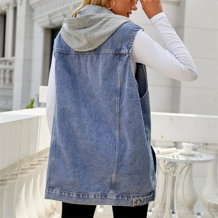 Morgan – Loose Hooded Denim Vest
