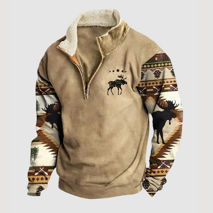 Kjeld  | Cozy Moose Print Half-Zip Sweater For Men