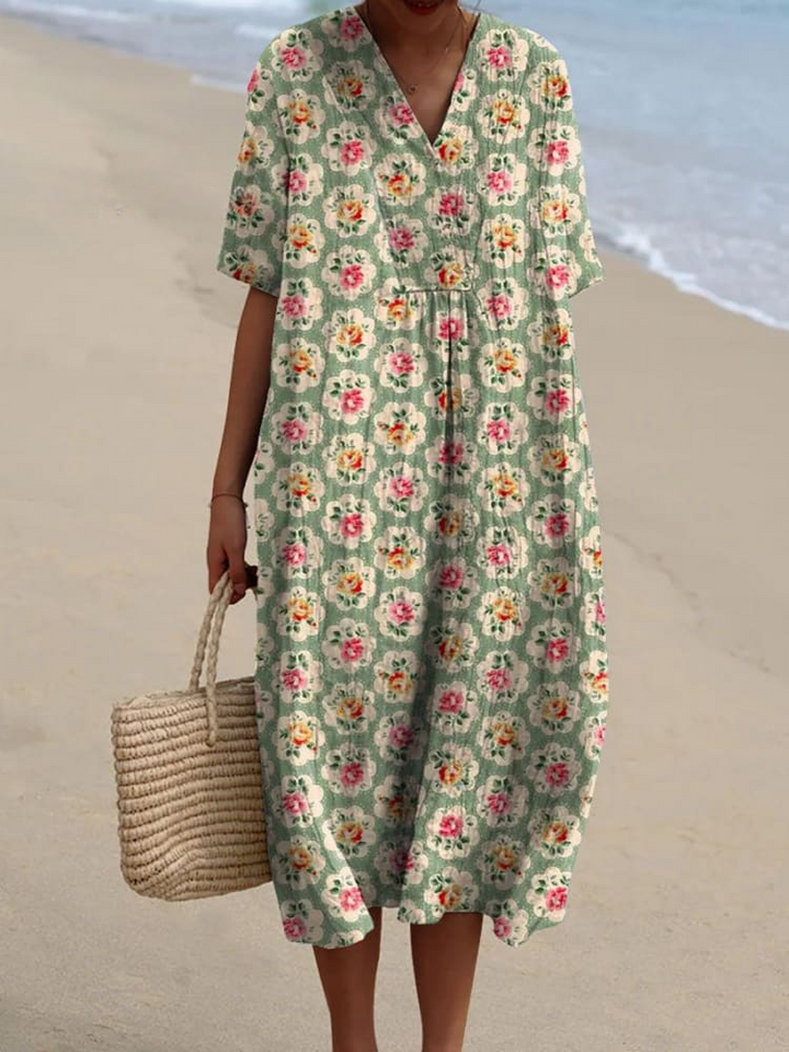 Women's Vintage Floral Print Casual Flowy Dress