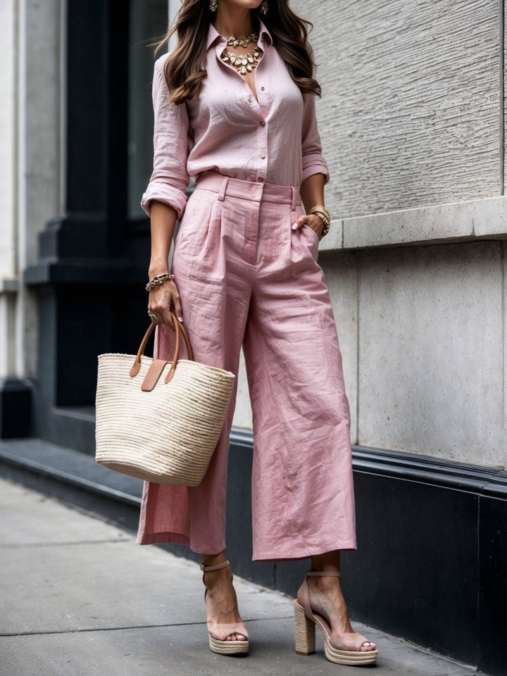 Pink Capri Pants and Loose Shirt Set