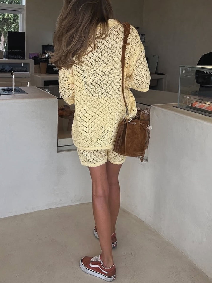 Knitted Crochet Shorts Set