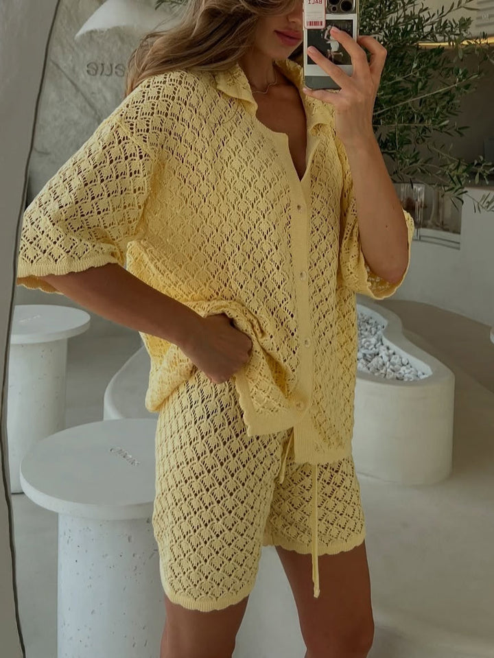 Knitted Crochet Shorts Set