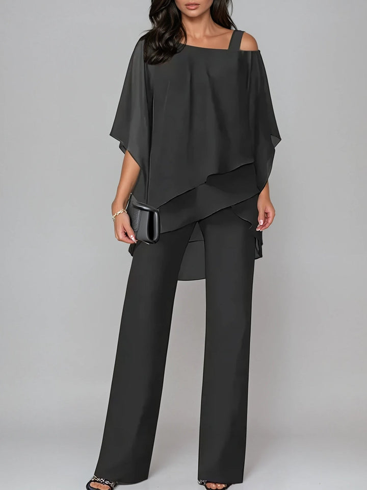 Off-the-shoulder Irregular Chiffon Suit