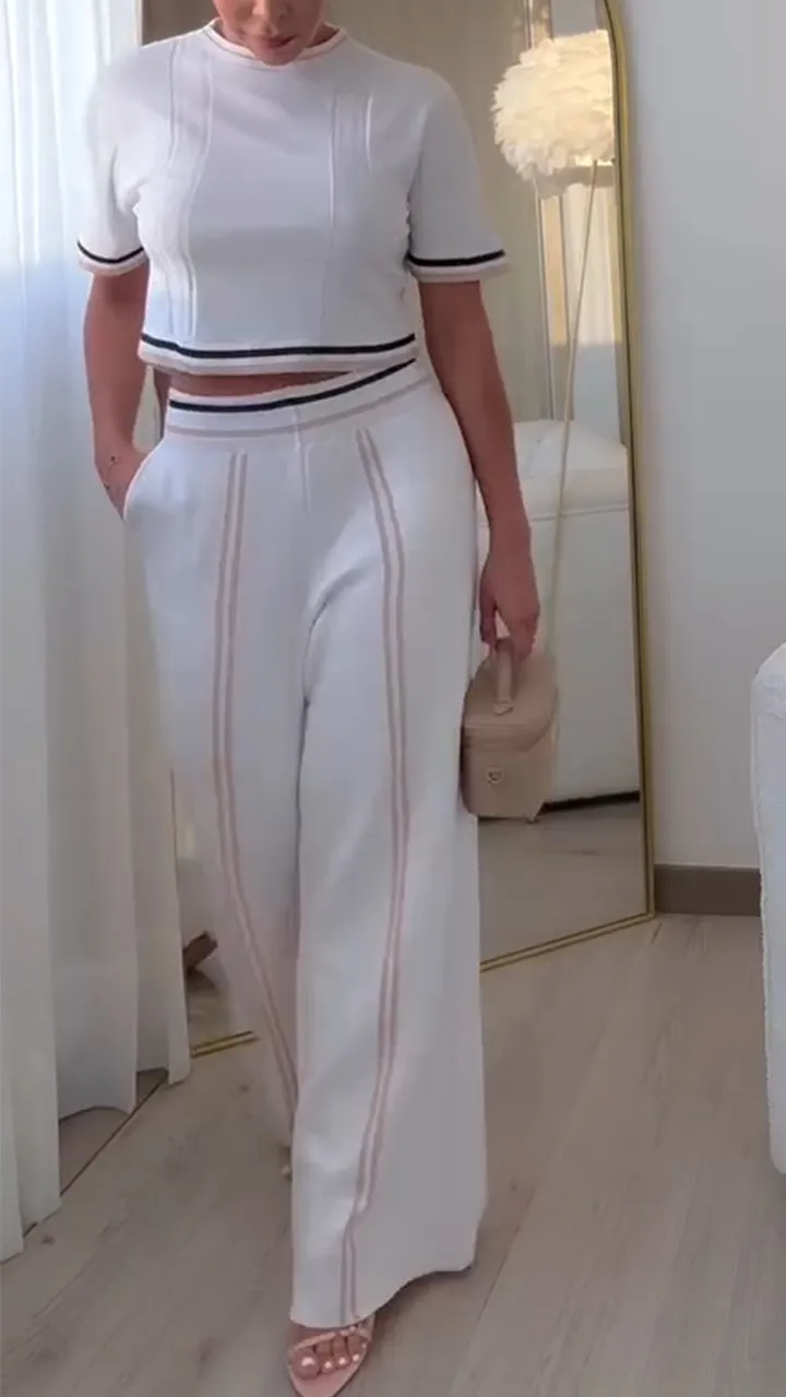 Striped Contrast Casual Two-piece Suit