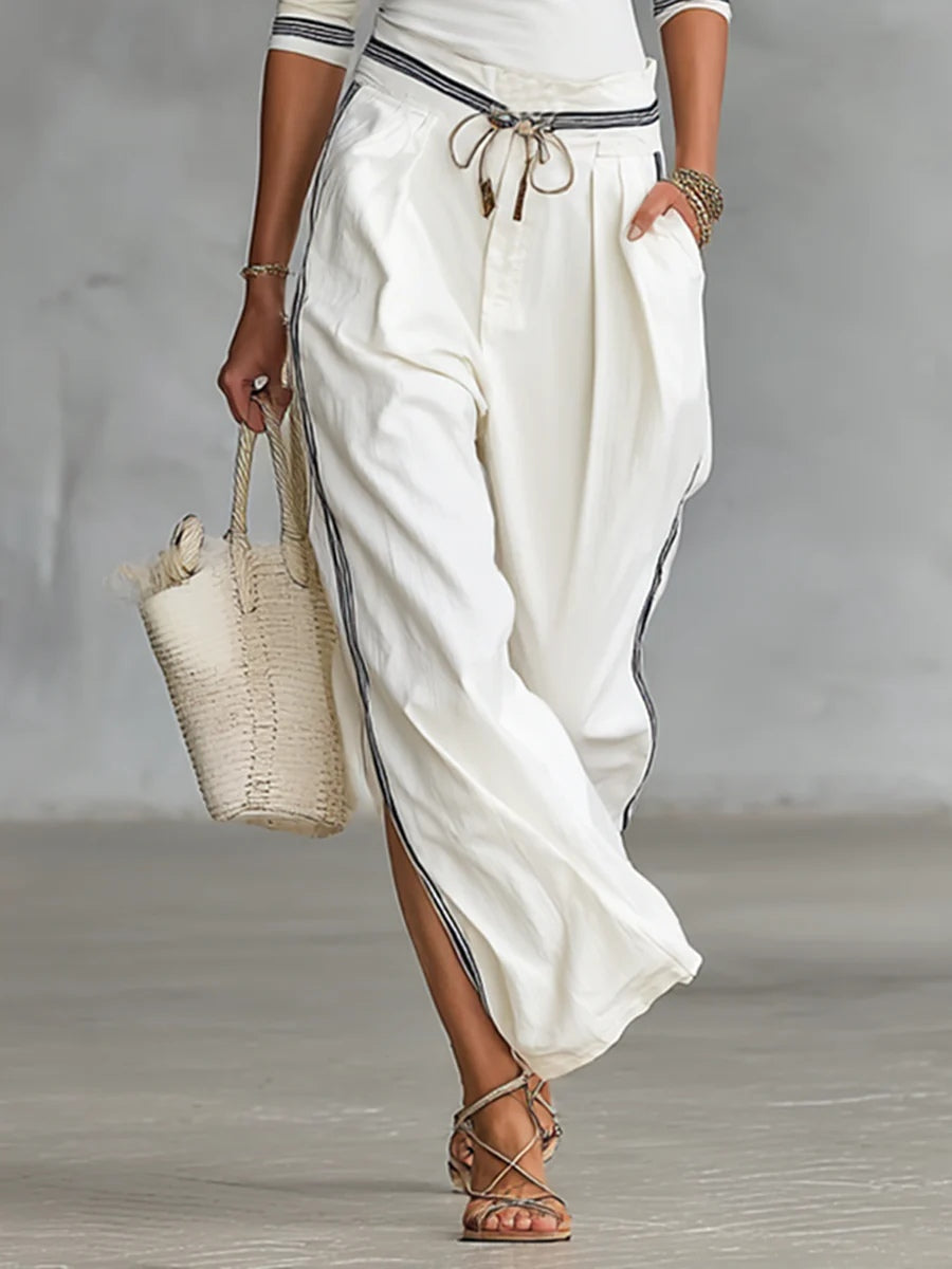 Half Turtleneck Long-sleeved T-shirt Drawstring Wide-leg Pants Two-piece Set