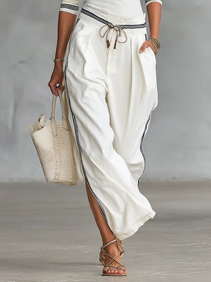 Half Turtleneck Long-sleeved T-shirt Drawstring Wide-leg Pants Two-piece Set