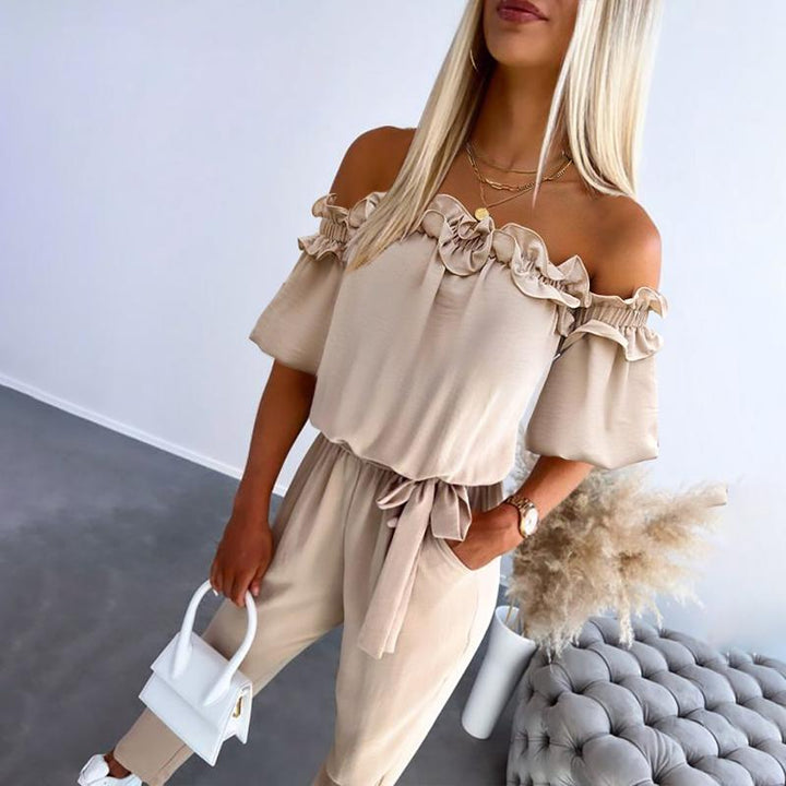 camila™ – Chic Off Shoulder Frill Tie-Waist Jumpsuit