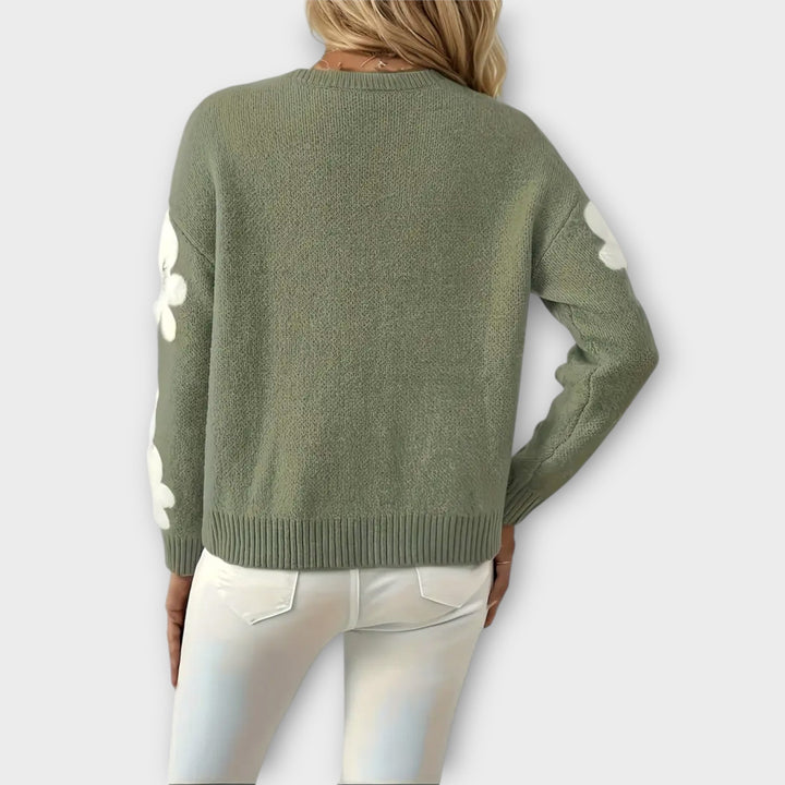 Soft Knitted Sweater with Floral Design