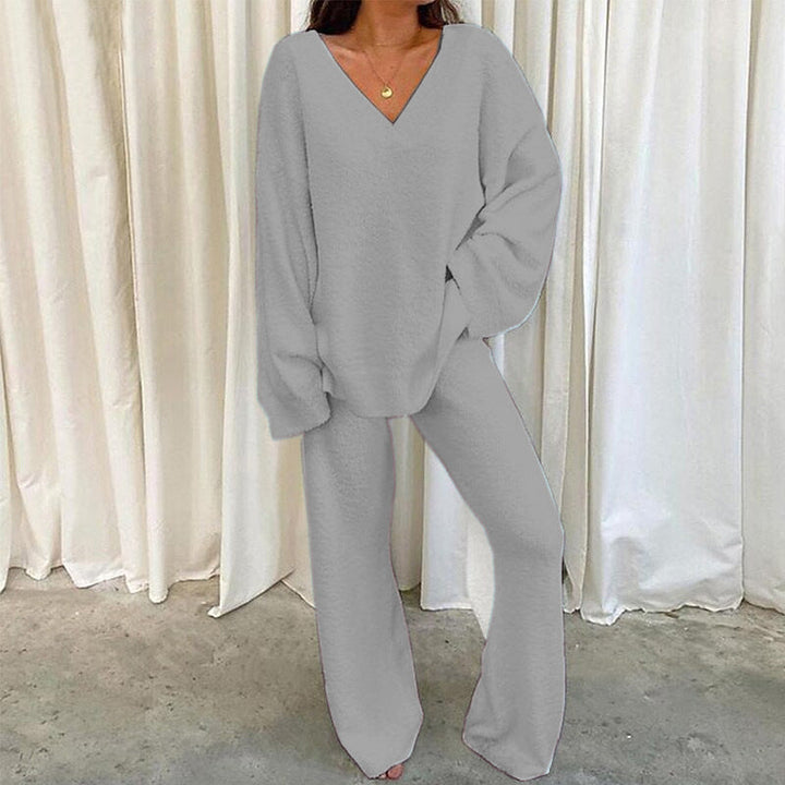 Comfortable Solid Color V-neck Daily  Two-piece Set