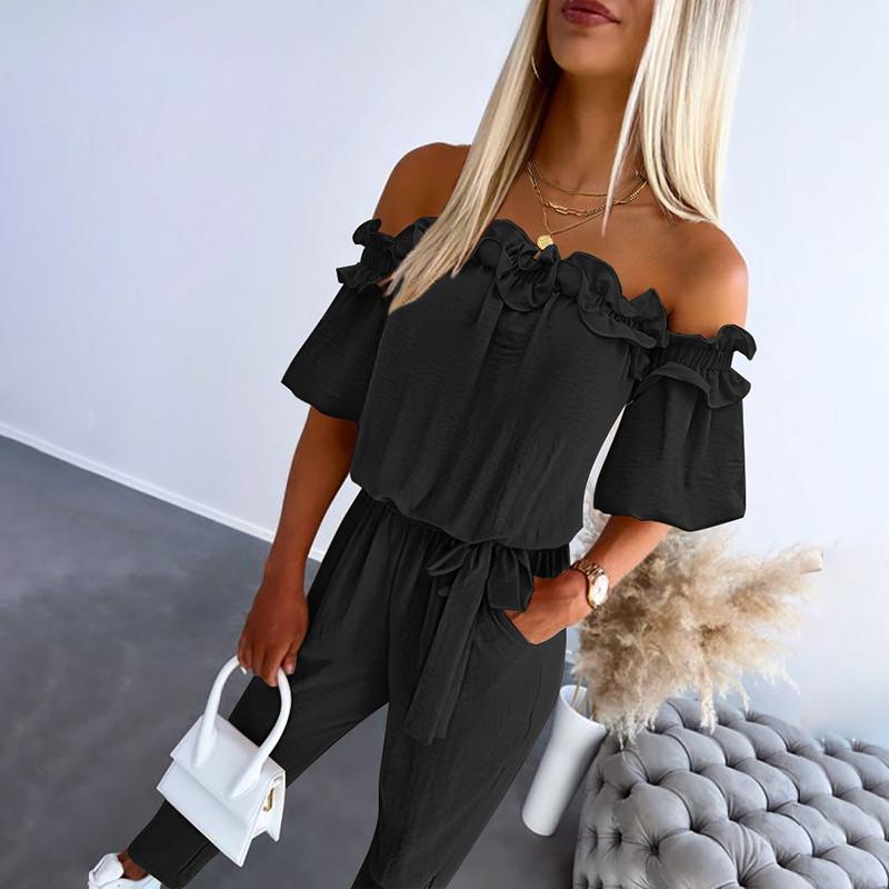 camila™ – Chic Off Shoulder Frill Tie-Waist Jumpsuit