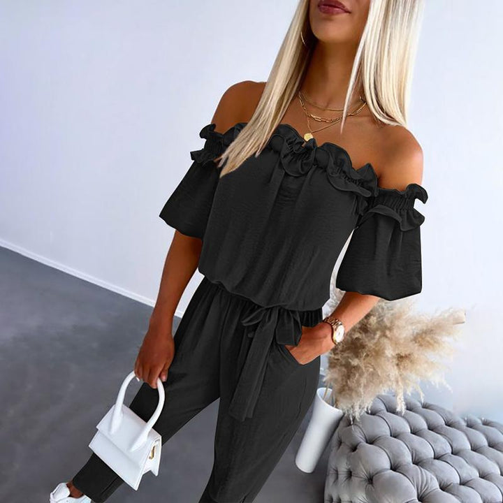 camila™ – Chic Off Shoulder Frill Tie-Waist Jumpsuit