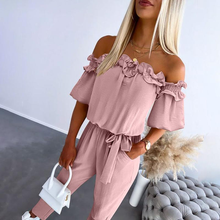 camila™ – Chic Off Shoulder Frill Tie-Waist Jumpsuit