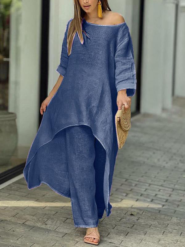 Fashionable Solid Color Two-piece Set