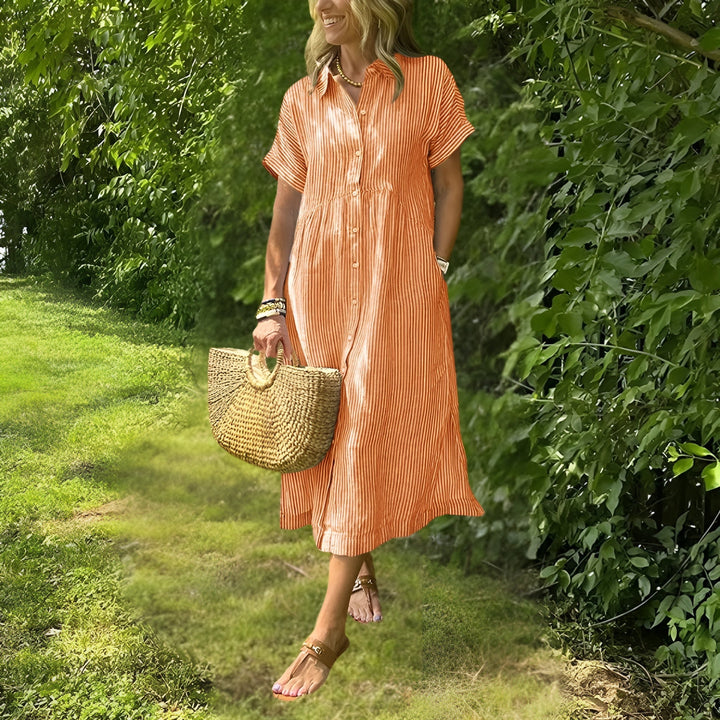 Fioria™ Flattering Striped Shirtdress